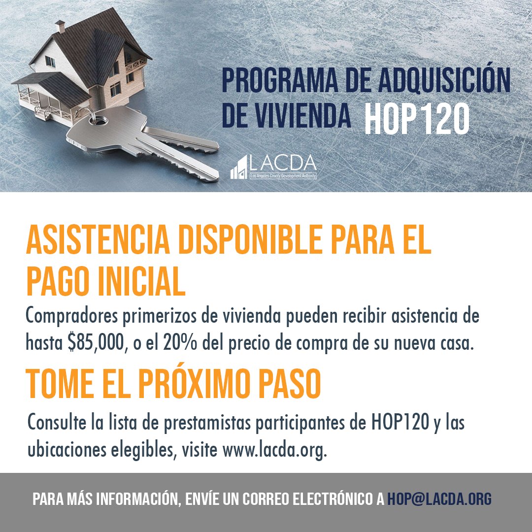 LACDevAuthority's tweet image. Exciting news first-time homebuyers! Our Home Ownership Program (HOP120) offers a second mortgage loan to help you achieve your dream of homeownership. Get up to $85K or 20% of the purchase price for down payment and/or closing cost assistance. Details at lacda.org/home-ownership….