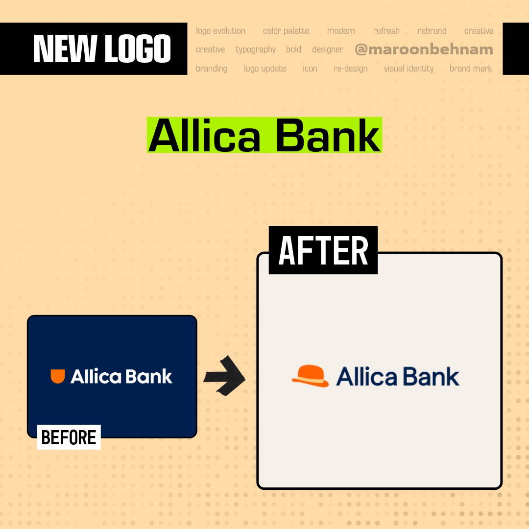 maroonbehnam's tweet image. New logo for Allica Bank A bold move that brings a fresh personality to the brand. The introduction of the hat icon gives a friendly yet professional touch, symbolizing trust and individuality while maintaining the bank&apos;s modern identity.
 #AllicaBank #LogoUpdate #BrandEvolution
