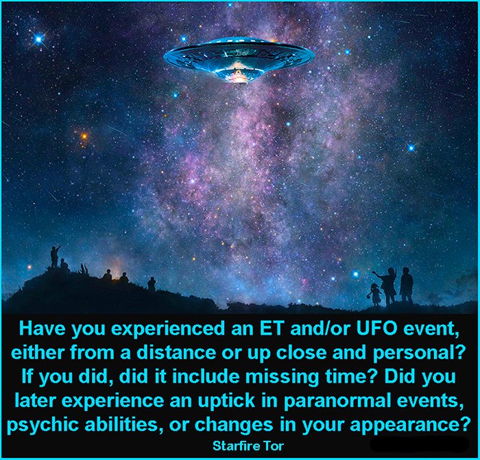 Starfire Tor (@starfiretor) on Twitter photo What are your UFO & ET questions, either about your own experiences or what someone else is claiming about UFOs & ETs?
After all, I'm the one to ask.
July 28, 2025 What are your UFO & ET questions, either about your own experiences or what someone else is claiming about UFOs & ETs?
After all, I'm the one to ask.
July 28, 2025