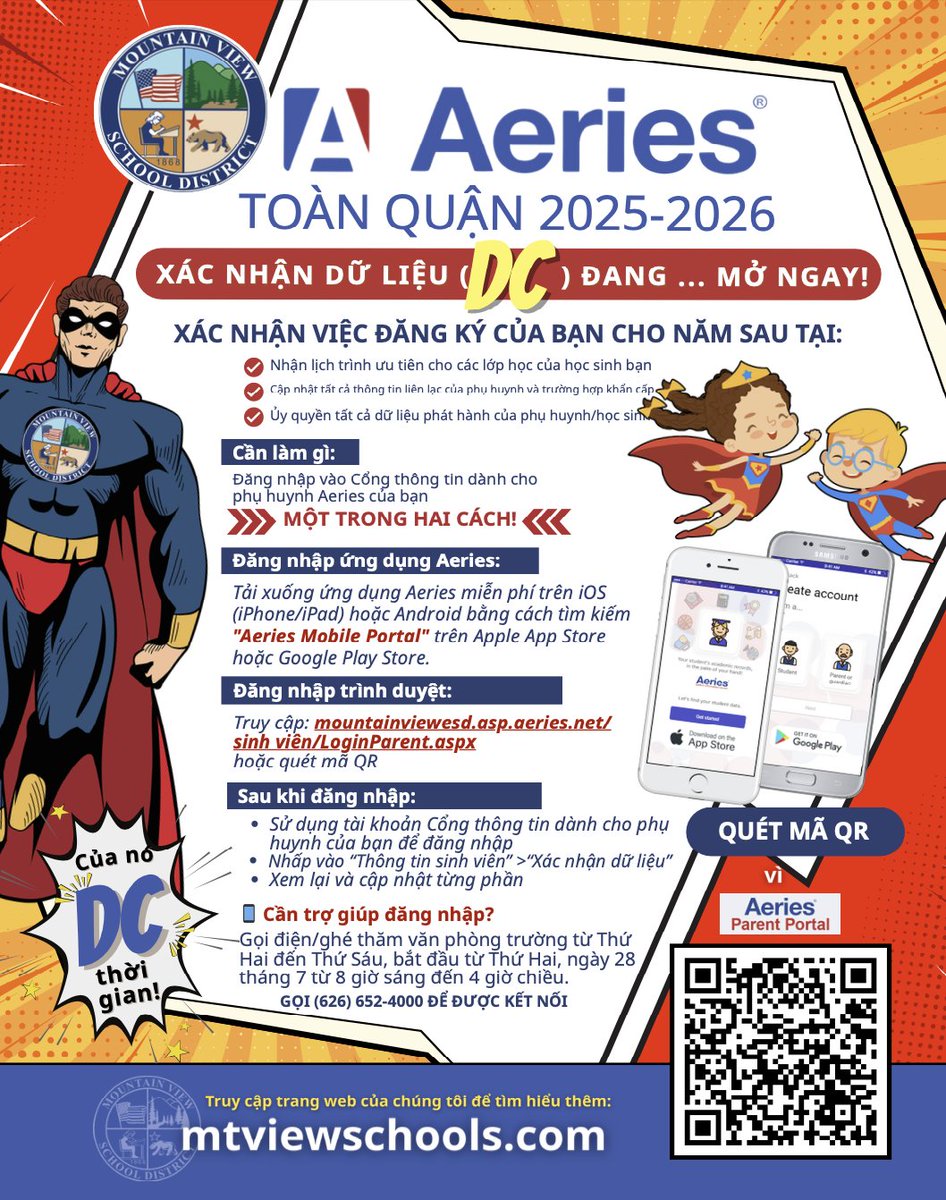 Mountain View SD (@mtviewschools) on Twitter photo ๐ฆธโโ๏ธ๐ฅ Itโs DC Time, MVSD Heroes! ๐ฅ๐ฆธโโ๏ธ
Complete your 2025-26 Data Confirmation NOW in Aeries Parent Portal!
โ
Update contacts
โ
Approve yearbook/photos
โ
Unlock FREE meals & more
๐ฒ App or online: mountainviewesd.asp.aeries.net/student/LoginPโฆ
๐ฏ Do it before school starts 8/14!
#mvsdrocks #itsDCtime ๐ฆธโโ๏ธ๐ฅ Itโs DC Time, MVSD Heroes! ๐ฅ๐ฆธโโ๏ธ
Complete your 2025-26 Data Confirmation NOW in Aeries Parent Portal!
โ
Update contacts
โ
Approve yearbook/photos
โ
Unlock FREE meals & more
๐ฒ App or online: mountainviewesd.asp.aeries.net/student/LoginPโฆ
๐ฏ Do it before school starts 8/14!
#mvsdrocks #itsDCtime