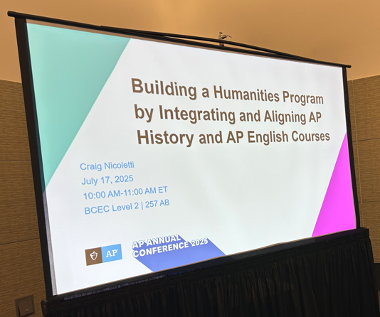 CraigNicoletti's tweet photo. Hope to see you at 10 AM in BCEC 257 AB if you are in Boston for the @CB_Forums  #AP_Conf 25. Presenting on Developing a Humanities Program w/ access to a ton of resources &amp; examples. Great Session for dept chairs, school leaders, program directors, and History &amp; English teachers https://t.co/VdrDcKO3cY
