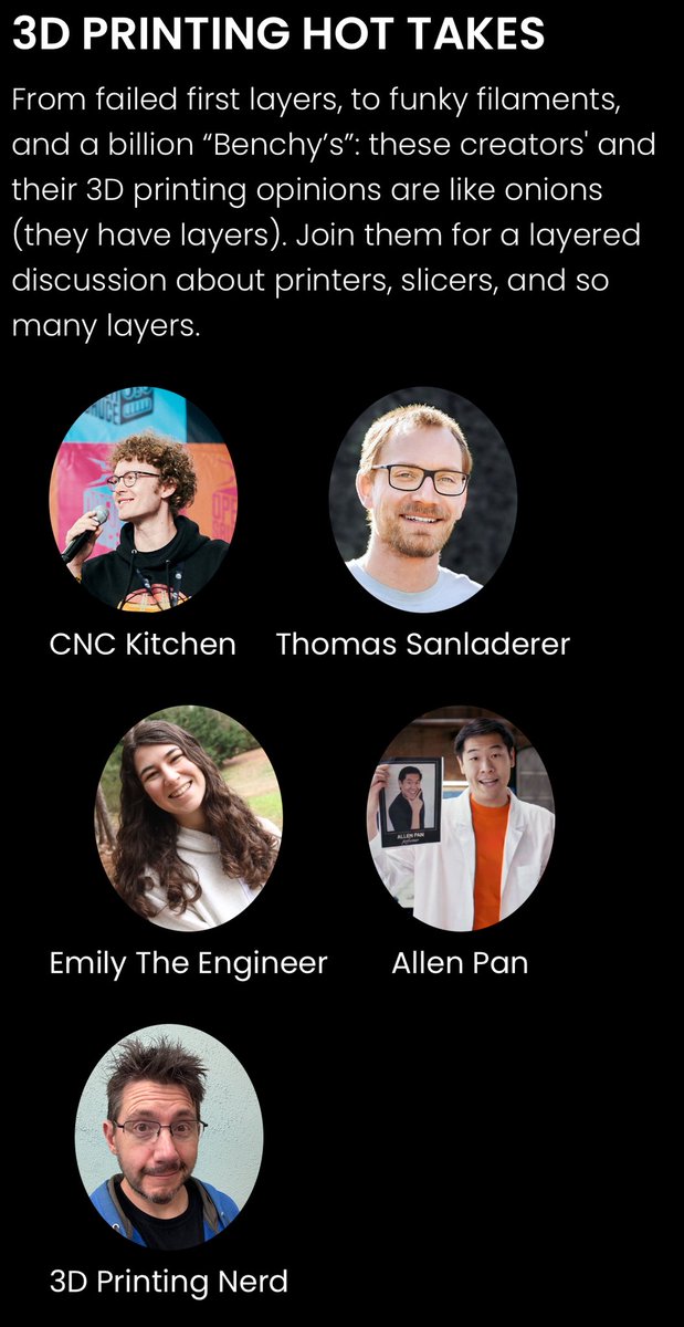 joeltelling's tweet image. At @OpenSauceLive this year I get to moderate an awesome panel with some crazy cool creators! Hope to see you there!
@CNC_Kitchen @madewithlayers @EmilyDaEngineer @AnyTechnology