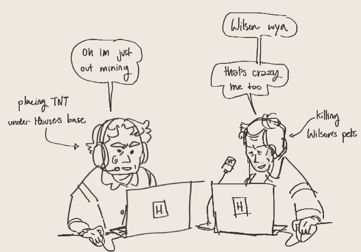 plc_hlderngs's tweet image. The delirium of this heat warning got me drawing hilson playing minecraft 😭😭❓❓ . Wilson the typa guy to press shift with his thumb