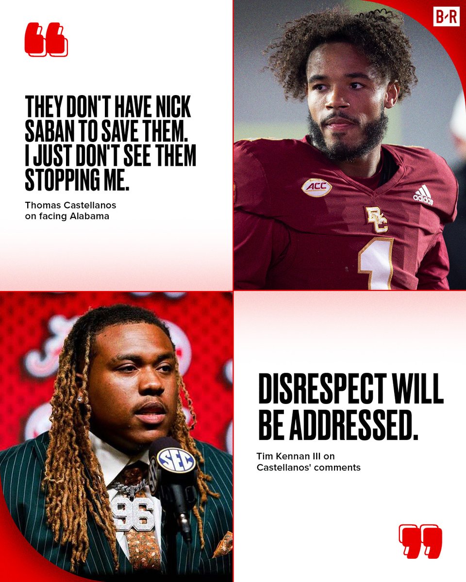 BR_CFB's tweet image. Bama DT Tim Kennan keep it short on FSU QB Tommy Castellanos’ comments about the Tide 👀
Can’t wait for this matchup 🍿
(via @AlabamaFTBL)