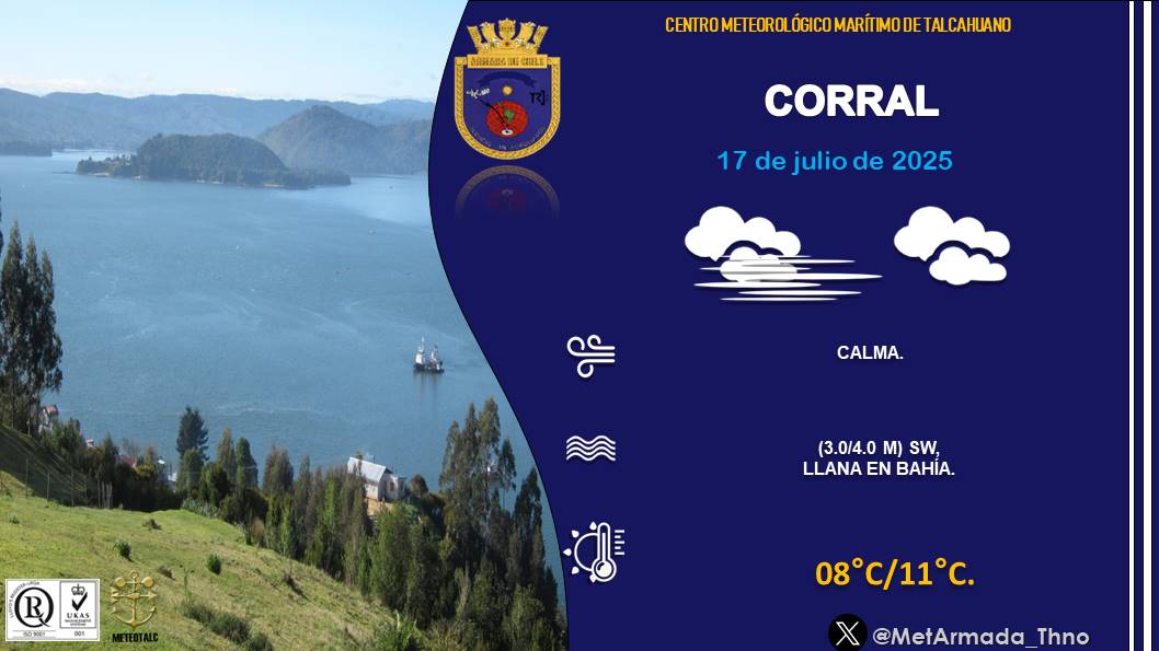 Centro Meteorológico Marítimo de Talcahuano (@metarmada_thno) on Twitter photo Revisa el pronóstico meteorológico del día #JUEVES 17 de #JULIO para #Constitución #Talcahuano #Lebu #Corral
meteoarmada.directemar.cl/site/pronostic…
<a href="/RedMeteoA/">Red MeteoAficionada</a>
<a href="/gorebiobio/">Gobierno Regional del Biobío</a>
<a href="/TVUNoticias/">TVU Noticias</a>
<a href="/Sernatur/">Sernatur</a>
@imconstitucion
@Meteo_valdivia
<a href="/maritgobvld/">Gobernación Marítima de Valdivia</a>
<a href="/gm_talcahuano/">Gobernación Marítima de Talcahuano</a>
@servimet_armada Revisa el pronóstico meteorológico del día #JUEVES 17 de #JULIO para #Constitución #Talcahuano #Lebu #Corral
meteoarmada.directemar.cl/site/pronostic…
<a href="/RedMeteoA/">Red MeteoAficionada</a>
<a href="/gorebiobio/">Gobierno Regional del Biobío</a>
<a href="/TVUNoticias/">TVU Noticias</a>
<a href="/Sernatur/">Sernatur</a>
@imconstitucion
@Meteo_valdivia
<a href="/maritgobvld/">Gobernación Marítima de Valdivia</a>
<a href="/gm_talcahuano/">Gobernación Marítima de Talcahuano</a>
@servimet_armada