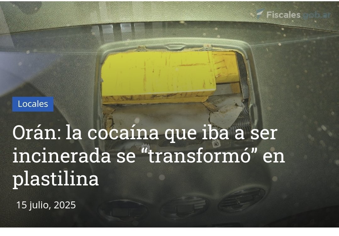 Aurelia Plaza 🐈⬛💛 (@plazaaurelia) on Twitter photo Acá dejo <a href="/PatoBullrich/">Patricia Bullrich</a> a ver q nos comenta ..😒
Hace 2 semanas durante la quema oficial d marihuana y cocaína en las instalaciones de Altos Hornos Zapla un perito de GN notó q uno de los envoltorios no coincidía con el q habían analizado anteriormente.
cuartopodersalta.com.ar/oran-la-cocain… Acá dejo <a href="/PatoBullrich/">Patricia Bullrich</a> a ver q nos comenta ..😒
Hace 2 semanas durante la quema oficial d marihuana y cocaína en las instalaciones de Altos Hornos Zapla un perito de GN notó q uno de los envoltorios no coincidía con el q habían analizado anteriormente.
cuartopodersalta.com.ar/oran-la-cocain…