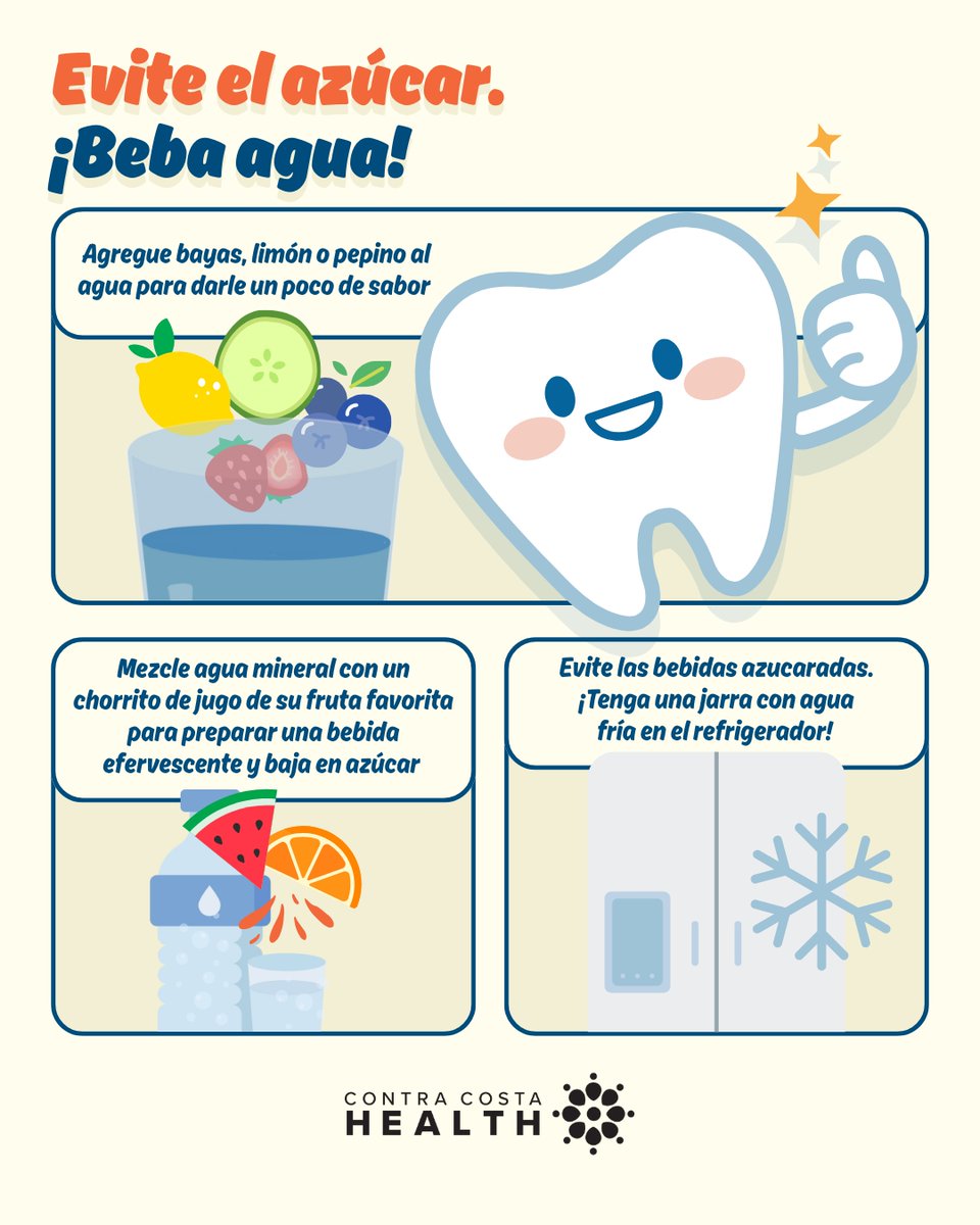 Evite las bebidas azucaradas. ¡Tenga una jarra con agua fría en el refrigerador! Las bebidas azucaradas implican riesgos no tan dulces para la salud. Asegúrese de que el agua sea la bebida preferida de su familia, ya sea helada, con gas o infusionada con fruta.
