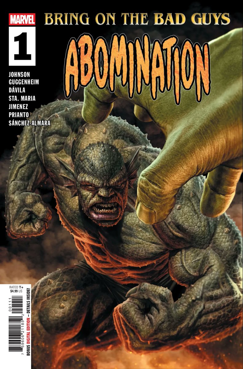 PhillipKJohnson's tweet image. ABOMINATION #1 is out today from @Marvel, tying in with the BRING ON THE BAD GUYS event and the Incredible Hulk series. Art/letters by the excellent Sergio Davila, Aure Jimenez, Arif Prianto, and Travis Lanham, event by Marc Guggenheim.