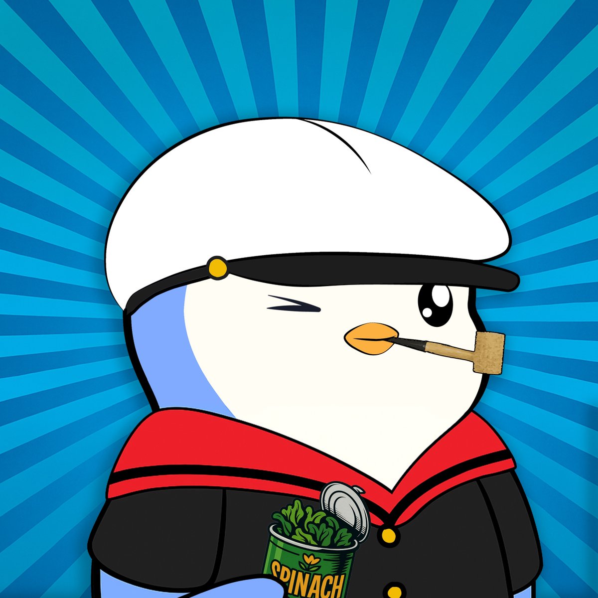I yam what I yam, and my penguin is me. #popeyestrong <a href="/pudgypenguins/">Pudgy Penguins</a>
