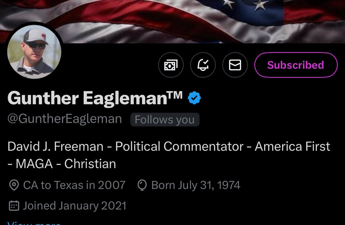 D-RockUnlimited (@drob8594) on Twitter photo My top 10 favorite accounts on X in no particular order! If youβre not following them then idk what youβre doing!
1. <a href="/GuntherEagleman/">Gunther Eaglemanβ’</a> this guy's a total badass! Former cop who's faced real danger, now battling the deep state with unfiltered truth, helping flood victims on the My top 10 favorite accounts on X in no particular order! If youβre not following them then idk what youβre doing!
1. <a href="/GuntherEagleman/">Gunther Eaglemanβ’</a> this guy's a total badass! Former cop who's faced real danger, now battling the deep state with unfiltered truth, helping flood victims on the