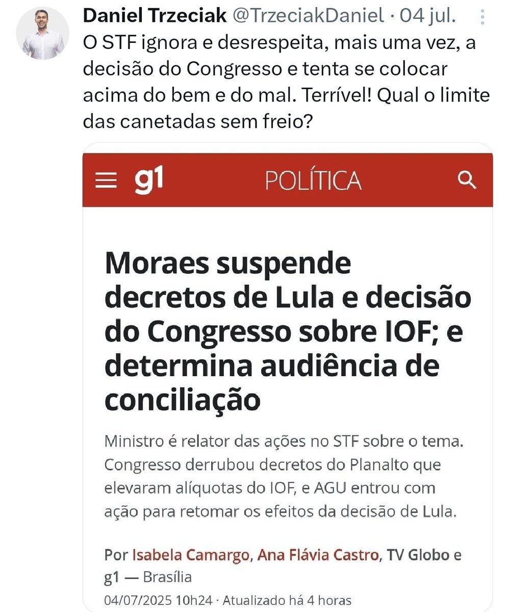 Mais uma vez o STF ultrapassando os limites! 
Não cabe ao Judiciário reescrever as regras fiscais do país. 
O Brasil não pode ser governado por canetada de ministro. 
Se Lula se socorre do STF pra governar, o Congresso não pode aceitar.