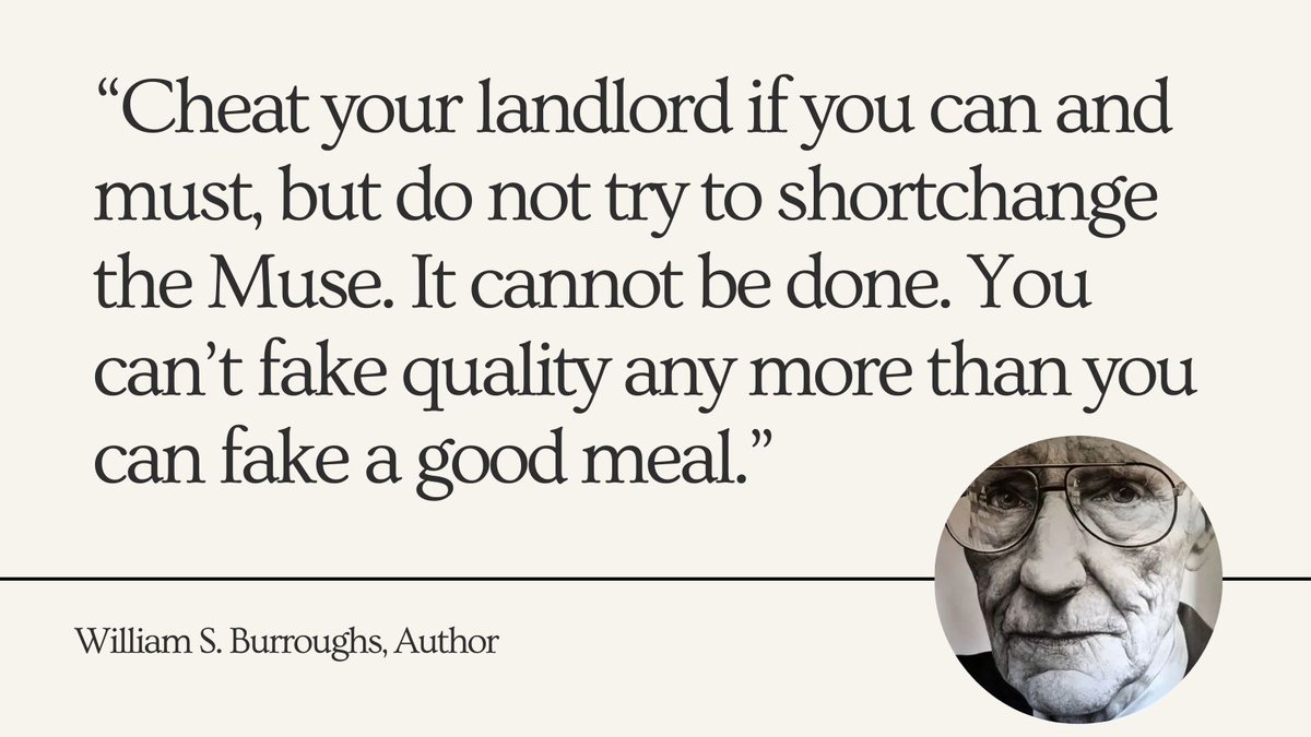“Cheat your landlord if you can &amp; must, but do not try to shortchange the Muse. It cannot be done. You can’t fake quality any more than you can fake a good meal.”

#author #authorscommunity #writerslife #Writer #WritingCommunity #WriterCommunity