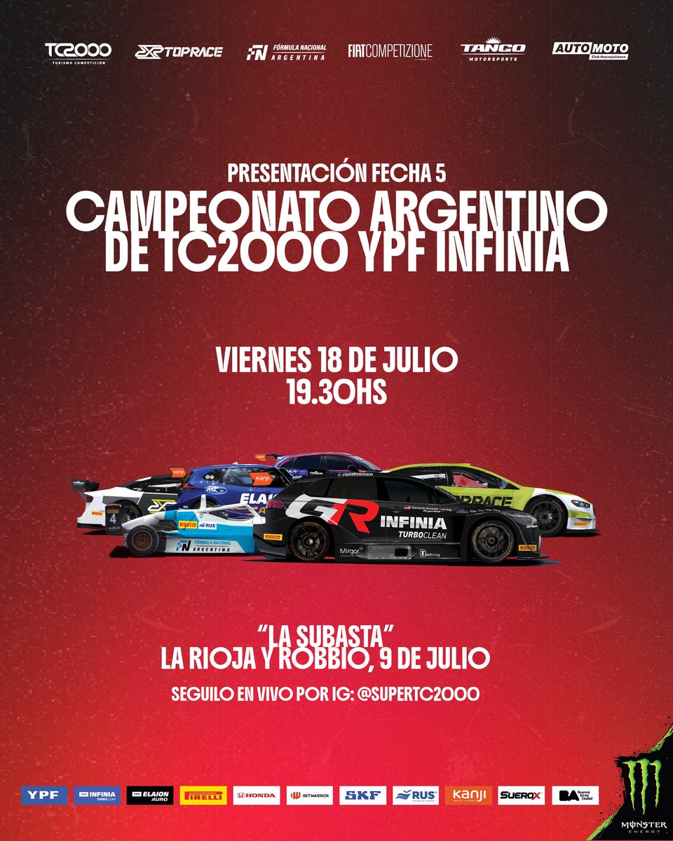 Nos vemos el Viernes para la presentación de la 5ta Fecha ⚡️🏁🙌

👉 Podés seguirla en vivo POR INSTAGRAM @supertc2000 

19 y 20 de Julio,  @topraceok a @formulanacionalargentina y a la @fiatcompetizione, en el Autódromo Ciudad de Nueve de Julio🏁

👉 entradas en la  web 🫶🏁