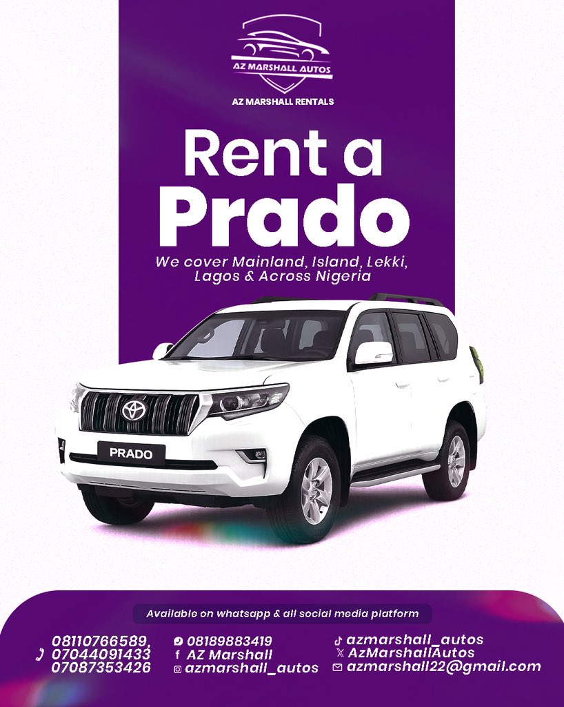 AzMarshallAutos's tweet image. Do You need a ride for your daily routine pick up and Drop 
Do You want a LUXRY car 🚘 to explore yourself for the next event or occasion 
Here we have a Prado available For you 

Rent a Prado and enjoy the best of your trip
