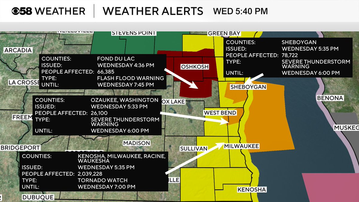 The Tornado Watch runs until 7pm but the risk continues to wane. Here are the other Warnings in effect at this time.