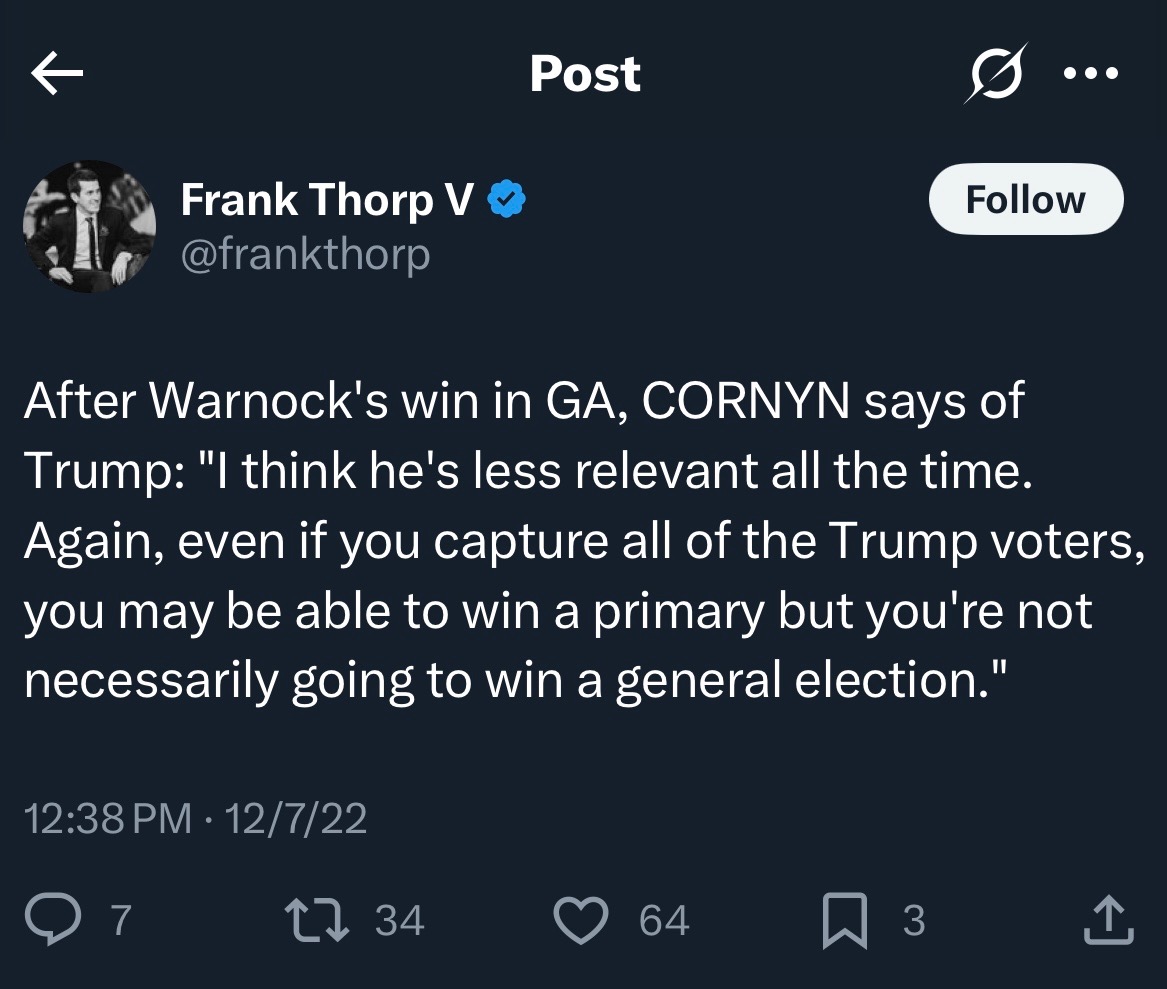 KenPaxtonTX's tweet image. John Cornyn is getting desperate, and everyone in DC knows it.
He's attacking me with the same arguments he used to try and take down President Trump, and he's just as wrong now as he was then.