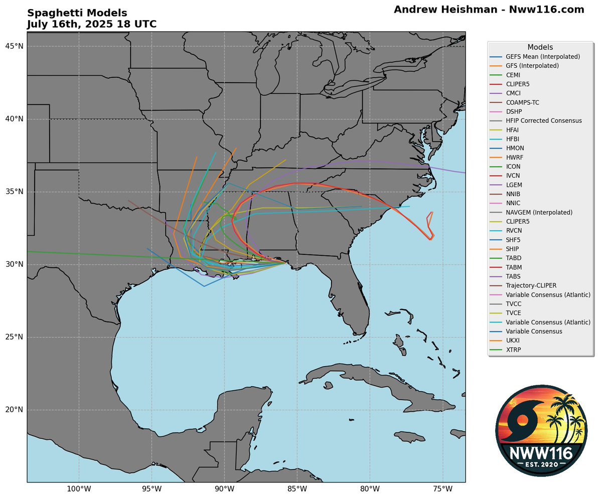 NWW116_WX's tweet image. The latest spaghettis from #93L highly doubt this will be a tropical storm at this time it’s too close to land, in addition to high wind sheer. #tropics #wx #wxtwitter