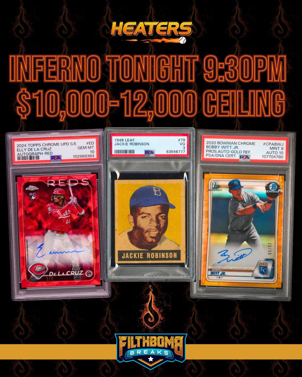 Filthbomb Breaks (@filthbombbreaks) on Twitter photo 🔥 INFERNO NIGHT 🔥
New to Inferno? Let us introduce you to <a href="/heatersrepack/">Heaters Repack</a>’s PREMIER repack — curated by collectors, for collectors.
💰 Ceiling: $10,000–$12,000
💥 Floor: $1,000+ (Yes, the WORST card is still $1K+)
Tonight’s main event will be paired with two other repacks: 🔥 INFERNO NIGHT 🔥
New to Inferno? Let us introduce you to <a href="/heatersrepack/">Heaters Repack</a>’s PREMIER repack — curated by collectors, for collectors.
💰 Ceiling: $10,000–$12,000
💥 Floor: $1,000+ (Yes, the WORST card is still $1K+)
Tonight’s main event will be paired with two other repacks: