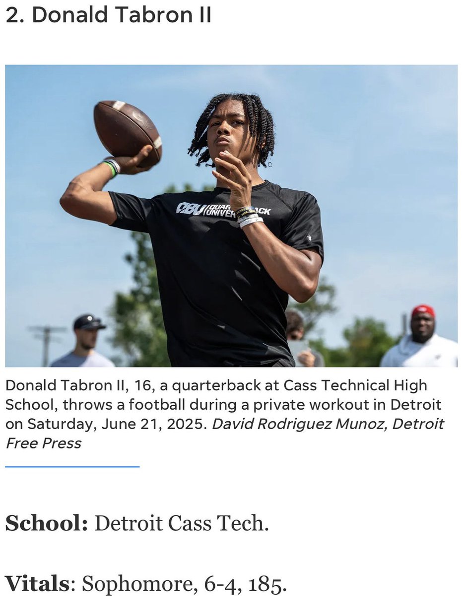 Donald Tabron II (@donaldtabronii) on Twitter photo Honored to be ranked #2 by the Detroit Free Press amongst Top QB’s in Michigan to watch this season regardless of class. Only underclassman on a list full of mostly seniors. Coming for the #1 spot and another 🏆. #DonDotta🎯 #CTFB #GreatDay #back2back <a href="/Csampson_QBU/">Connor Sampson</a> Honored to be ranked #2 by the Detroit Free Press amongst Top QB’s in Michigan to watch this season regardless of class. Only underclassman on a list full of mostly seniors. Coming for the #1 spot and another 🏆. #DonDotta🎯 #CTFB #GreatDay #back2back <a href="/Csampson_QBU/">Connor Sampson</a>