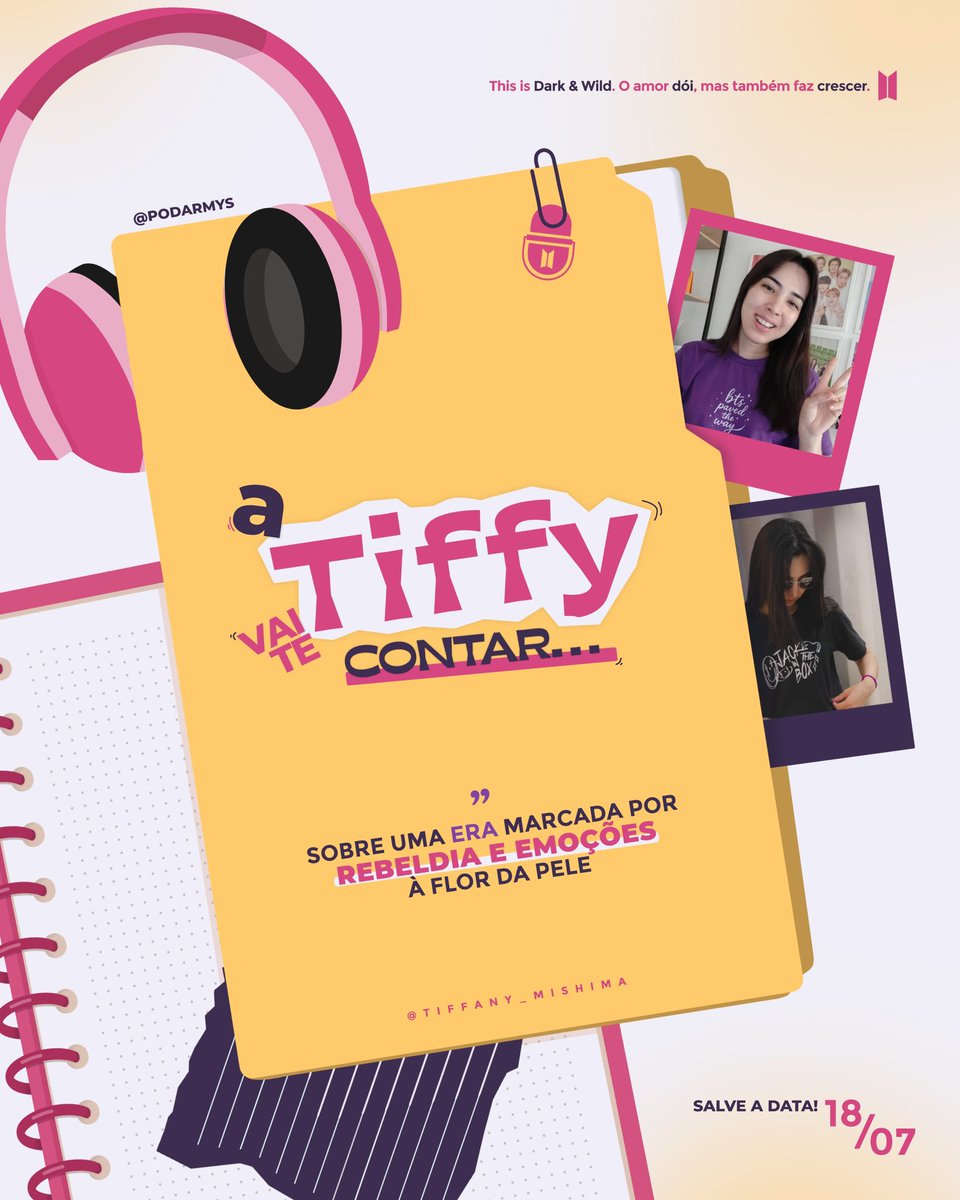 PODARMYS's tweet image. “O amor dói, mas também faz crescer.”
A @tiffany_mishima vai te contar tudo sobre a era Dark & Wild, marcada por rebeldia e emoções à flor da pele.
— Estreia dia 18/07 em nosso canal do Youtube!
Ativa as notificações pra não perder! 💜🛎️
