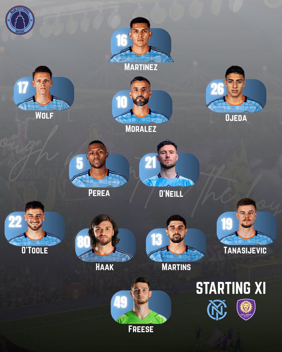 BlueCityNewss's tweet image. Our Lineup vs Orlando City SC today at Inter&amp;amp;co Stadium! COYBIB💙

#nycfc #mls