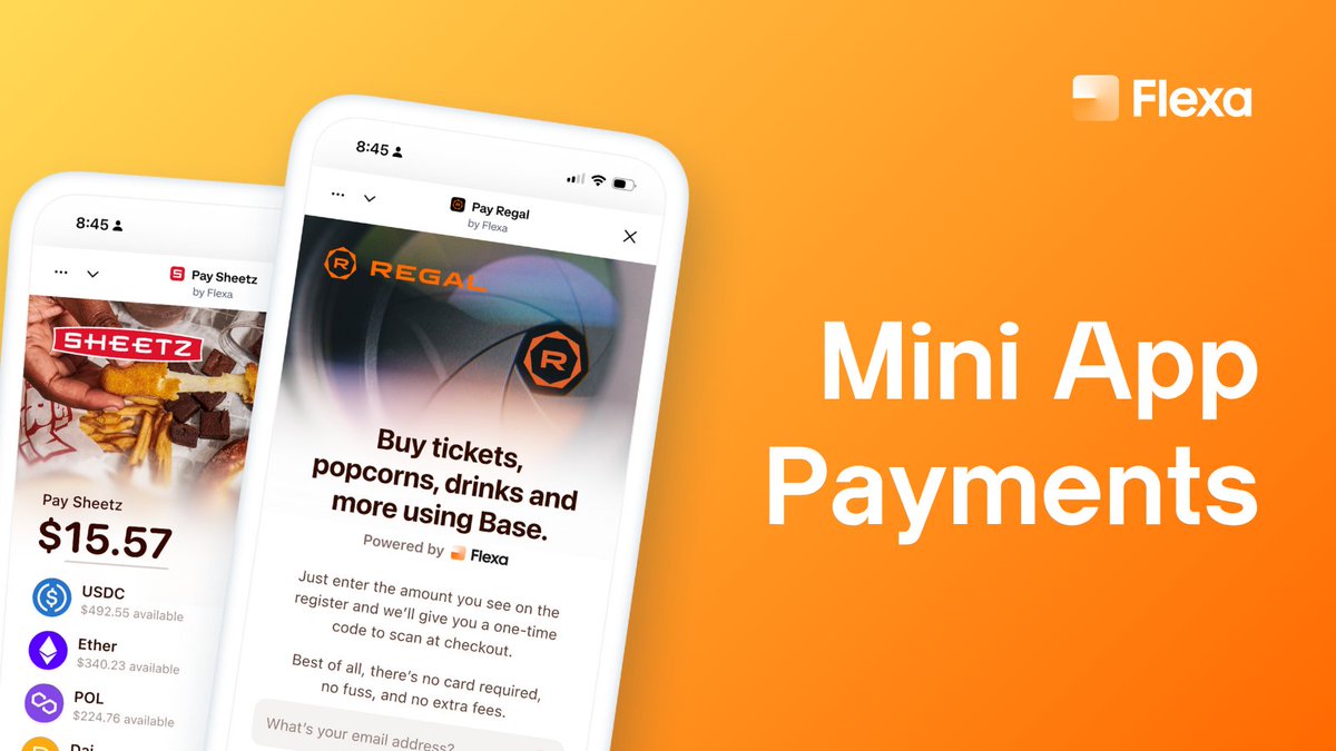 FlexaHQ's tweet image. Introducing Mini App Payments.
Starting today, merchants large and small can begin accepting instant, in-person payments from directly within @baseapp, @farcaster_xyz, and soon, @worldcoin—with integrated support for social feeds and enriched discovery.
No cards. No hardware.…