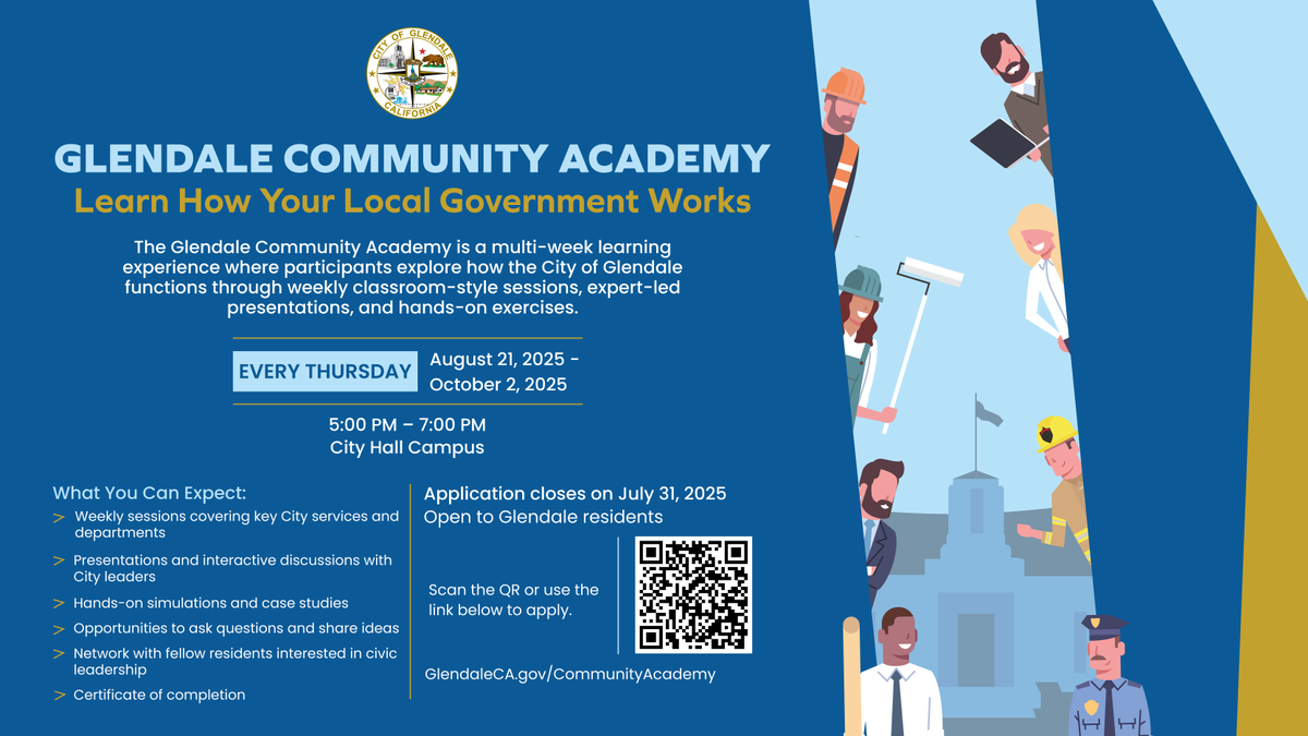 MyGlendale's tweet image. Ever wonder how the City of Glendale runs behind the scenes? From public safety to city planning, engage with City leaders, participate in hands-on activities, and connect with residents passionate about shaping their community.
🔗 Apply by July 31st at GlendaleCA.gov/CommunityAcade…