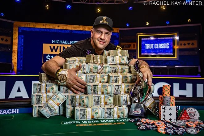EricMizrachi's tweet image. My twin brother Michael @TheGrinder44 Mizrachi is offically the 2025 @wsop Main Event Champion and won $10,000,000, and also has been inducted to the Hall of Fame! So proud of him. #TeamMizrachi