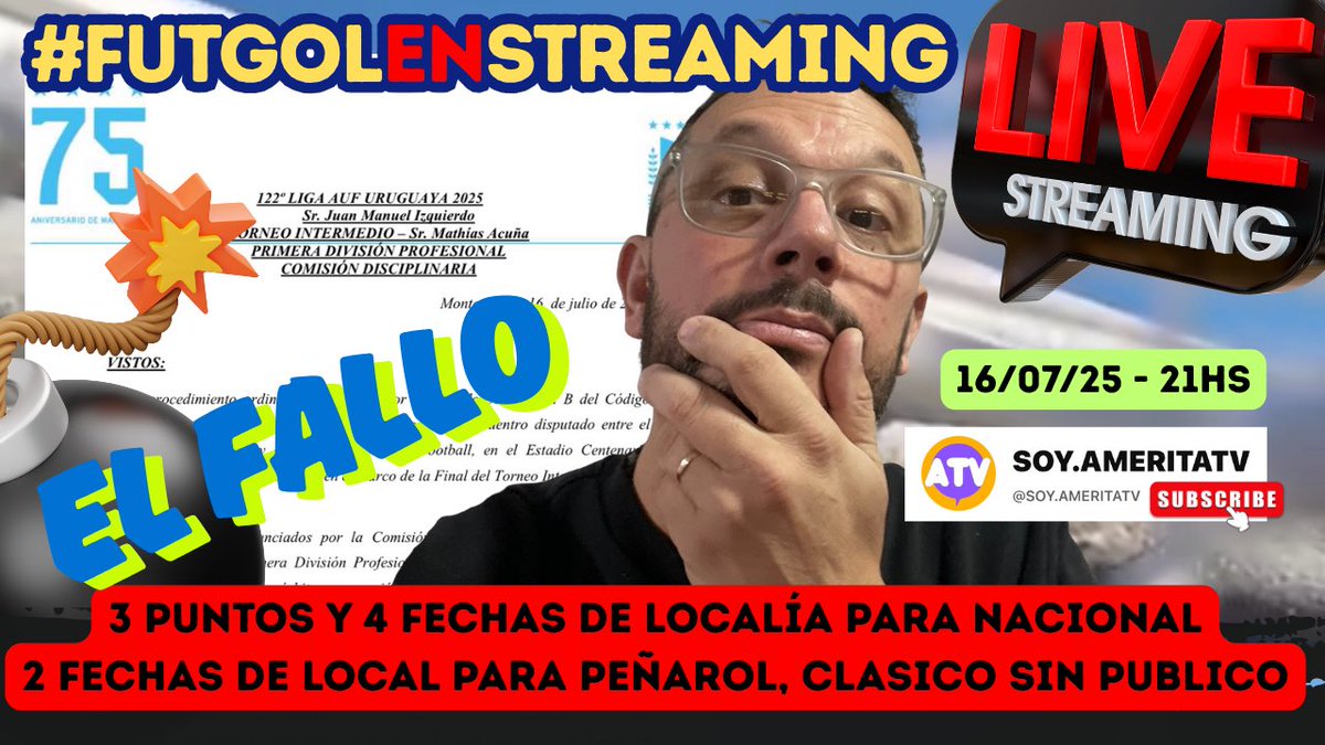 A las 21hs los espero…

Pone en el buscador de YouTube: @soyamerita o soy.ameritatv y reaccionamos a los temas del día.

🔹Fallo y reacciones de hoy
🔹Cerro Largo define en el CDS el mates su destino internacional 
🔹Se sorteó la copa Auf Uruguay 
🔹Recordamos Maracaná