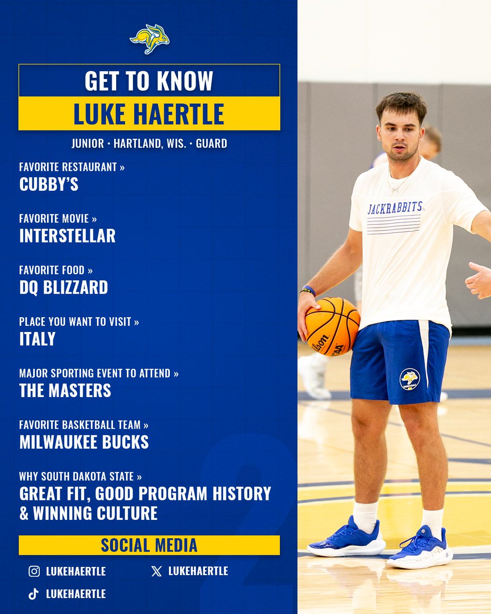 GoJacksMBB's tweet image. 🔵 Get to Know 🟡

🏀 @LukeHaertle 

#GoJacks 🐰