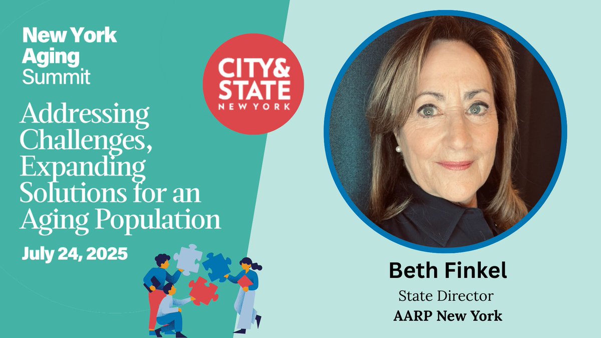 AARPNY's tweet image. By 2030, 5.3M New Yorkers will be 60+. How do we build communities that support them? Join @BethNY at the #NYAgingSummit for “Preparing and Planning for Aging in NY”—a panel on healthcare, housing, mobility, & healthy aging. @CityAndStateNY
Register here: events.cityandstate.com/new-york-aging…