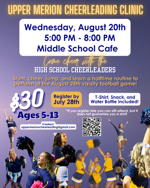 Viking Nation.  Our State Qualifying Cheerleading team will be hosting a Youth Clinic on Wednesday, August 20th.  See information to register below.  #VikingPride