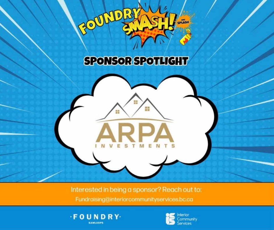 We’re proud to support youth mental health as the official Smash Room Sponsor for this year’s Foundry Smash &amp; Splash! 

Honoured to stand with @FoundryBC Kamloops in building a stronger, healthier community.

#SmashAndSplash #FoundryKamloops #ARPAInvestments #CommunitySupport