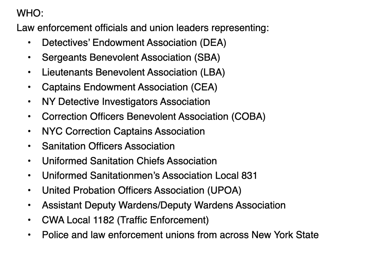 Estarkmiller's tweet image. Inbox: @ericadamsfornyc's campaign sends out the full list of uniformed unions set to endorse him on the City Hall steps tomorrow