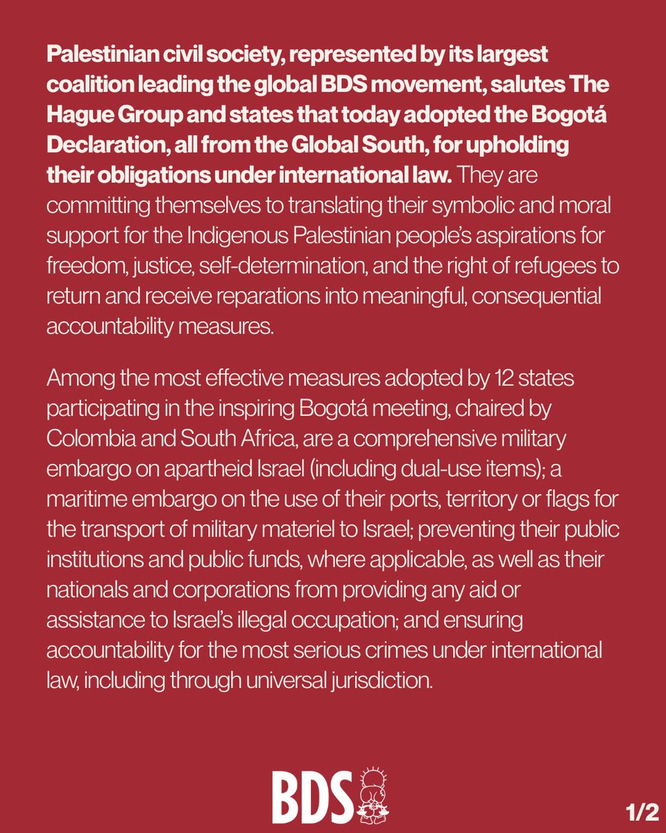 BDSmovement's tweet image. The tide turns in Bogotá: States commit to end complicity and enforce accountability.