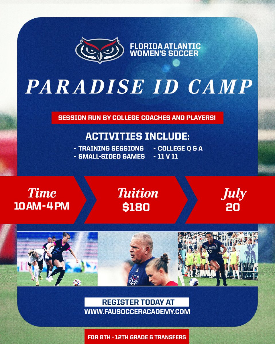 FAUWSoccer's tweet image. Last camp of the summer! ☀️
To sign up visit fausocceracademy.com 📋