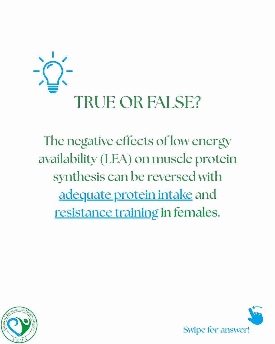 AdvExHlthSci's tweet image. Is resistance training + protein enough to protect muscle during low energy availability? Take our quick knowledge check and then dive into the full article!
#AEHS #SportsScience #MuscleHealth #ProteinMetabolism #FemaleResearch #FemaleAthlete