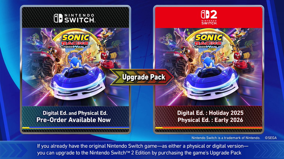 RaceCrossWorlds's tweet image. Pre-orders for the Nintendo Switch digital version are now live!🌐
And new details on the Nintendo Switch 2 release:
- Holiday 2025 for Digital edition
- Early 2026 for Physical edition
Upgrade from Switch to Switch 2 for just $10, and your progress will carry over seamlessly!