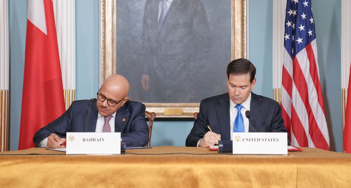 SecRubio's tweet image. Signed a Memorandum of Understanding on Civil Nuclear Cooperation (NCMOU) with Bahrain's Minister of Foreign Affairs Dr. Abdullatif bin Rashid Al Zayani today. This milestone strengthens U.S.-Bahrain ties, advancing energy security, economic growth, and nuclear safety.
