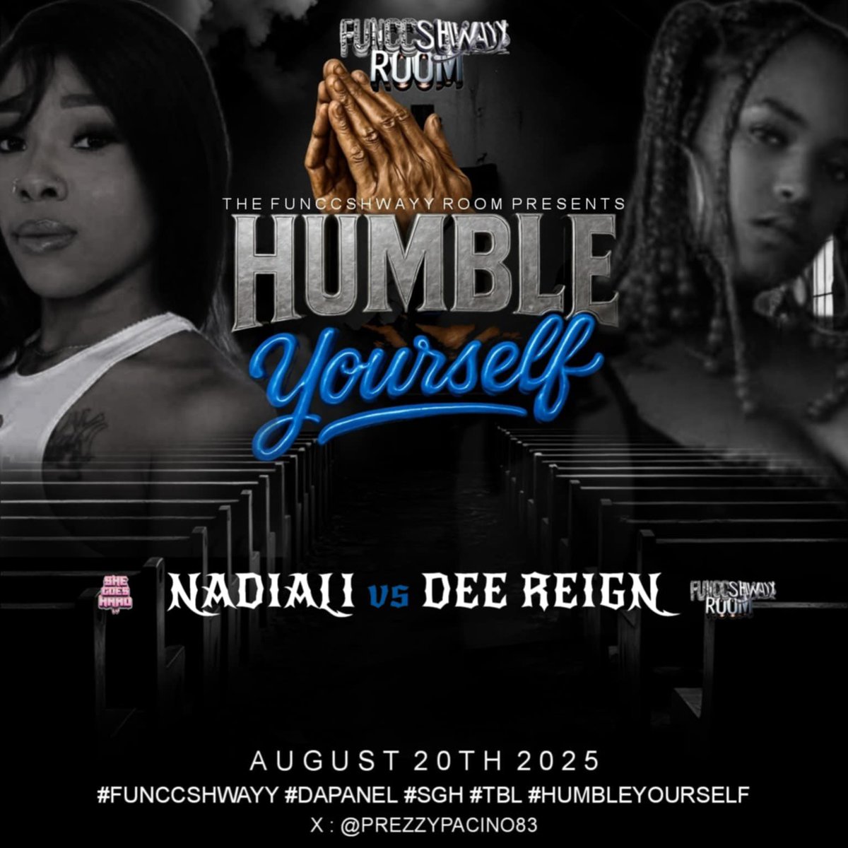Yesterday Was Steams Day Pushing His Coty Run 💯
Today We Push The Ladies 💯

With That Being Said 

Six Announcement 📢 

<a href="/NadiAli_x/">NadiKiss</a> Vs <a href="/DeeReign444/">Da Goddess Dee Reign 👑☔️</a> 

#HumbleYourself 8.20.25 

🗣️ 🔊 H3LLOOO 

Make sure ya’ll In Attendance 💙💯 

#funccshwayyroom 
#SGH #TBL