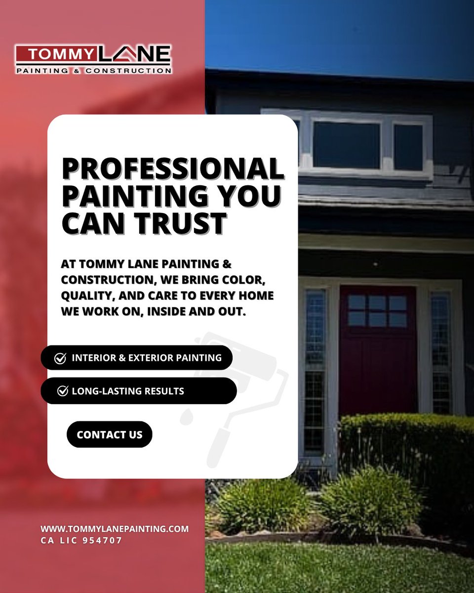 tommylanepaint's tweet photo. 𝐘𝐨𝐮𝐫 𝐇𝐨𝐦𝐞 𝐃𝐞𝐬𝐞𝐫𝐯𝐞𝐬 𝐭𝐡𝐞 𝐁𝐞𝐬𝐭!

When you hire Tommy Lane Painting &amp; Construction, you’re getting more than just a painter; you’re getting a team committed to top-tier results and a seamless experience.
-

#sacramentopainters #professionalpainter #homeupgrade https://t.co/7oTKQVXWbc