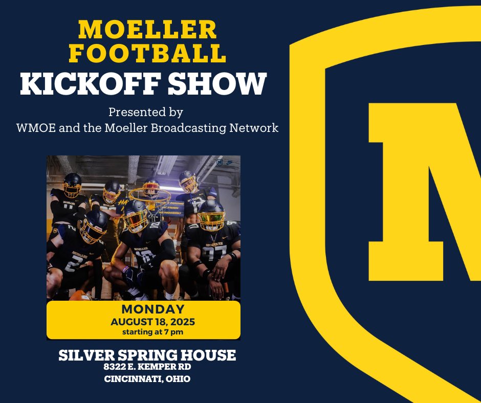 BigMoBarrett's tweet image. Moeller Football Kickoff Show LIVE from Silver Spring House on Monday, August 18th from 7pm-9pm. Join Moeller Nation for exclusive interviews with the head football coach Bert Bathiany and the NEW football captains. Letโs get this party starter and pack The Silver Spring House.โฆ