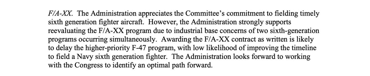 audrey_decker9's tweet image. White House releases statement on House approps defense spending bill and says that if Congress funds F/A-XX it would delay F-47 whitehouse.gov/wp-content/upl…