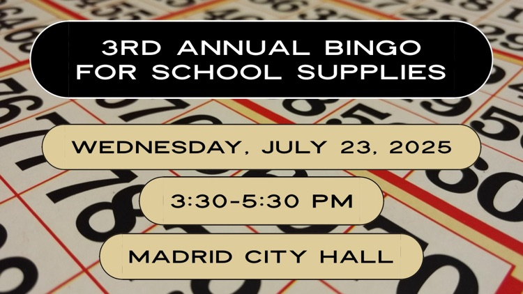 Perkins Co. Schools students in grades K-6 are invited to play BINGO and win a backpack full of school supplies.  

Donations are accepted and appreciated.  Drop by the school or contact Supt. Jolliffe to donate.  
#plainsmenpride
