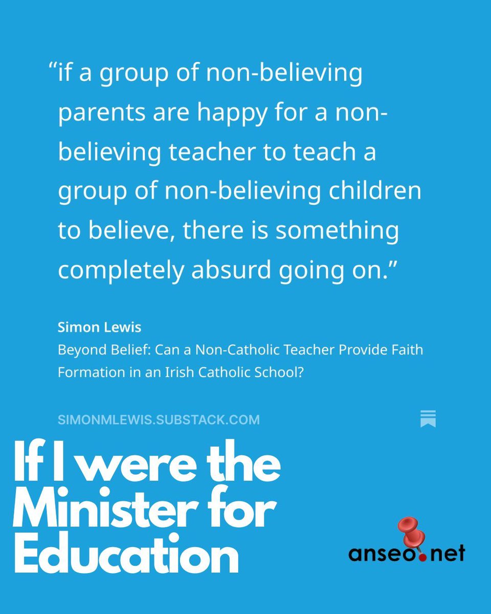 anseo's tweet image. if a group of non-believing parents are happy for a non-believing teacher to teach a group of non-believing children to believe, there is something completely absurd going on. simonmlewis.substack.com/p/beyond-belie…