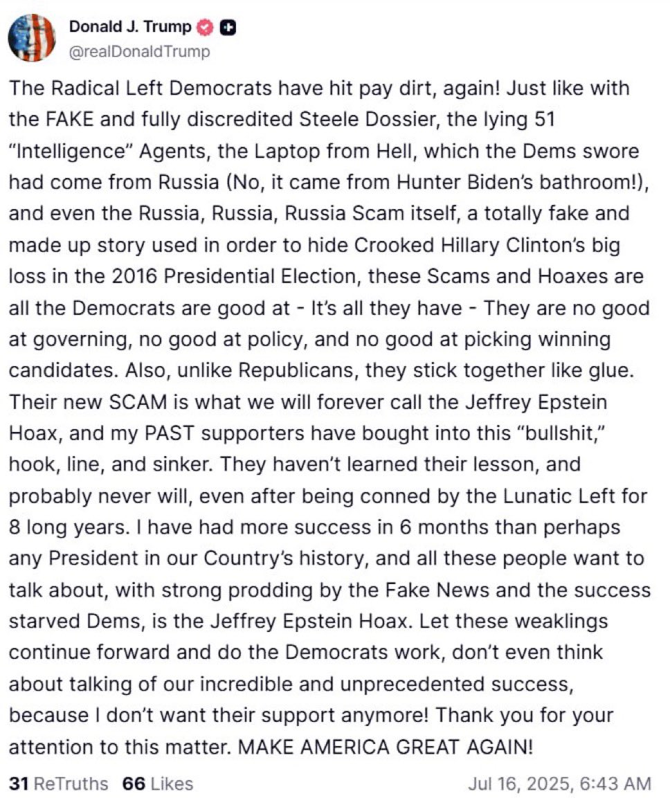Trump is very clearly trying to tell us that this Epstein obsession is a TRAP!

Trump is saying we should be focused on things like the autopen and his accomplishments, but the influencer crowd have been psyopped into having tunnel vision on Epstein. It’s all they care about.

No