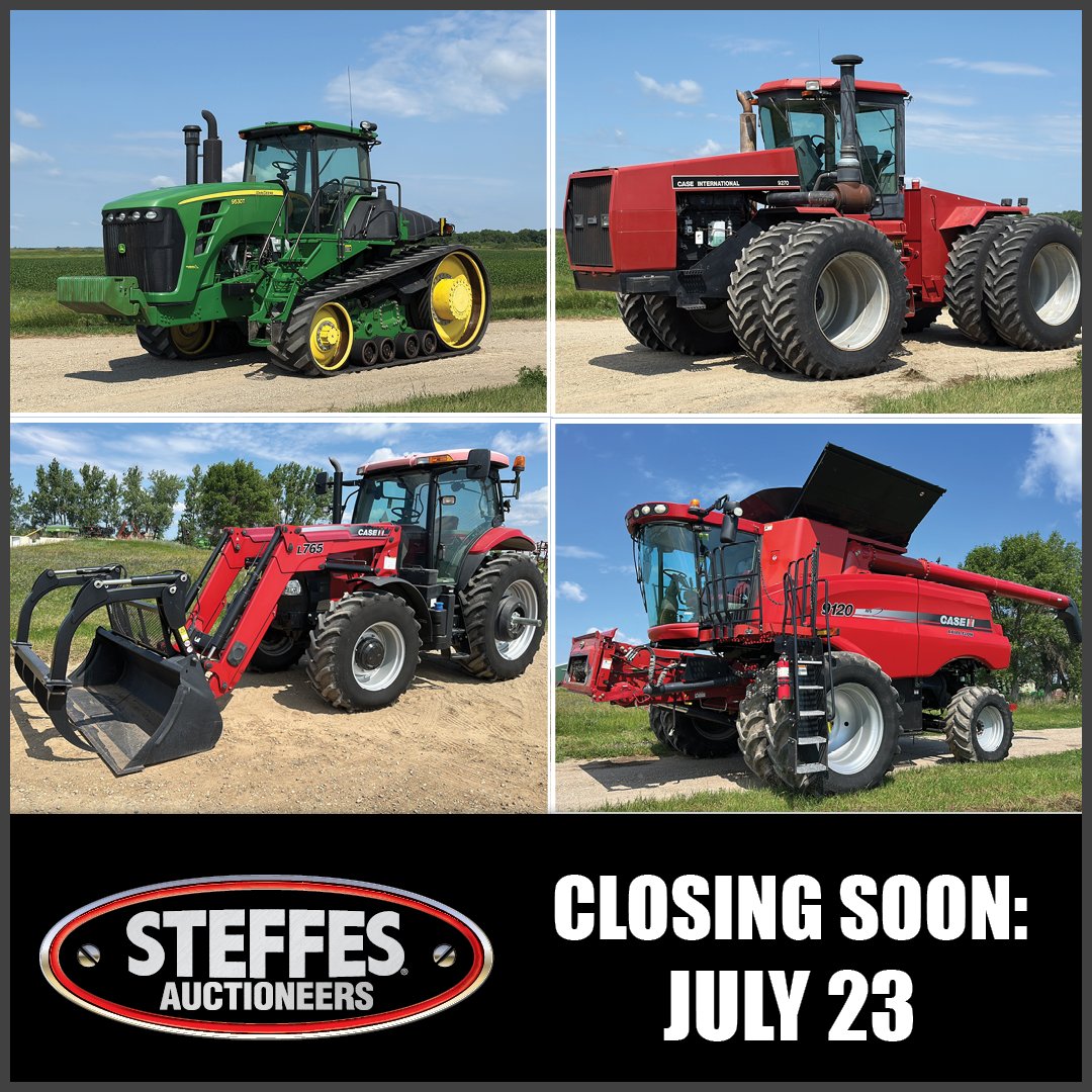 SteffesGroup's tweet image. Bid on Farm Equipment from the Shane Moxness Retirement Auction! Items located in Warwick, ND are well maintained, and ready for bidding. Equipment includes Case IH Tractors and Combines, Tillage & Seed Equipment as well as a 2008 John Deere Track Tractor. Click here for more…