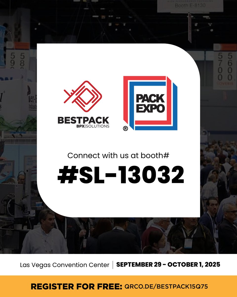 Smarter Packaging Starts in Vegas. Visit BestPack at Pack Expo Las Vegas:

Booth SL-13032
Sept 29–Oct 1

Start your automation journey with BestPack 🎫 Use code 15Q75 for FREE registration: hubs.ly/Q03xvdv-0

#bestpack #bpxsolutions #innovation #packexpo #packagingsolutions