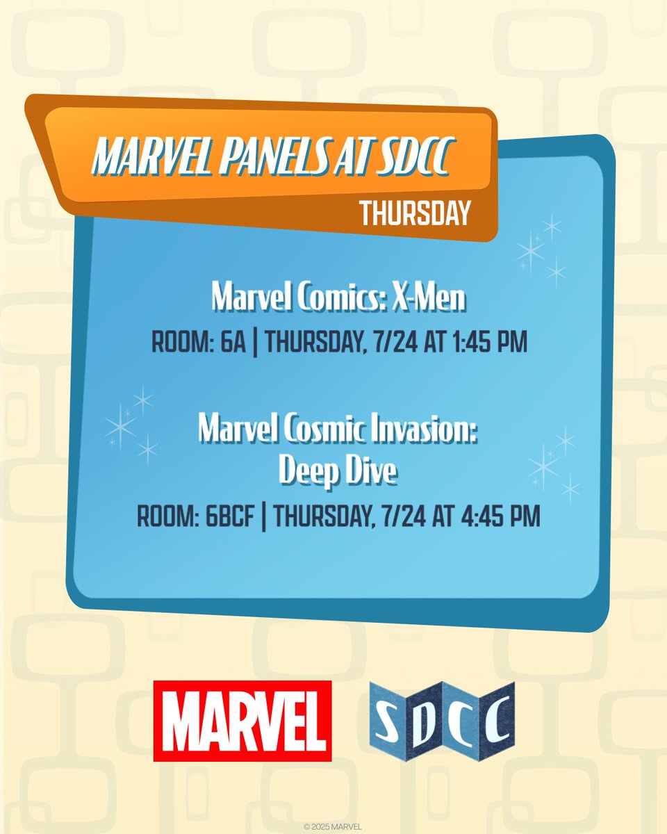 The countdown begins! ⏳ Marvel returns to #MarvelSDCC at Booth #2329 with big announcements, reveals, cosplay meetups, and more. 🧵 ⬇️