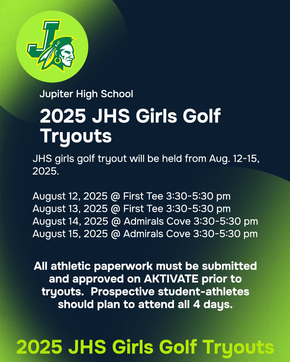 2025 JHS girls golf tryouts are approaching soon.  Warrior golf looking to have another strong year on the course.  All prospective student-athletes need to get their athletic paperwork submitted via AKTIVATE.  Good luck to everyone participating in tryouts.  #onetribe